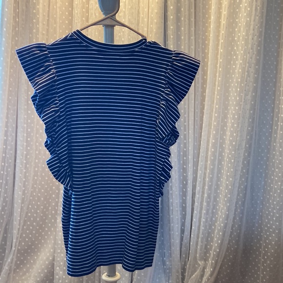 Banana Republic ruffle sleeve top. Women’s size small. Navy & white striped. - Picture 2 of 4